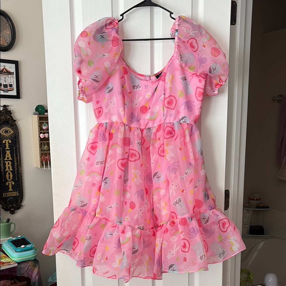 NWOT Powerpuff Girls Ingredients pink puffy organza dress, size XL